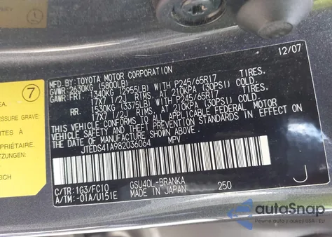 2008 Toyota Highlander z USA, uszkodzony, nr VIN JTEDS41A982036064